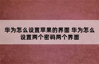 华为怎么设置苹果的界面 华为怎么设置两个密码两个界面